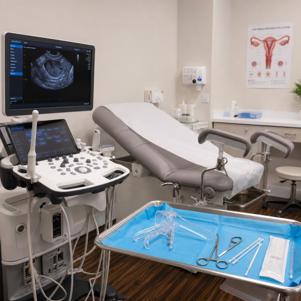 Gynecology exam room for abnormal uterine bleeding endometrial biopsy expert witness